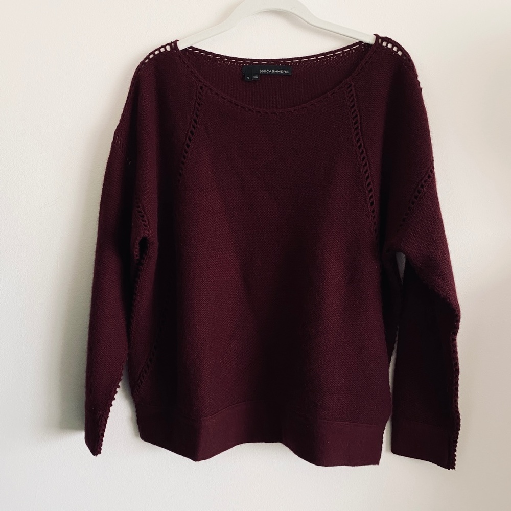 360 100% CASHMERE New $445 Boatneck Sweater Wine S - Picture 4 of 7